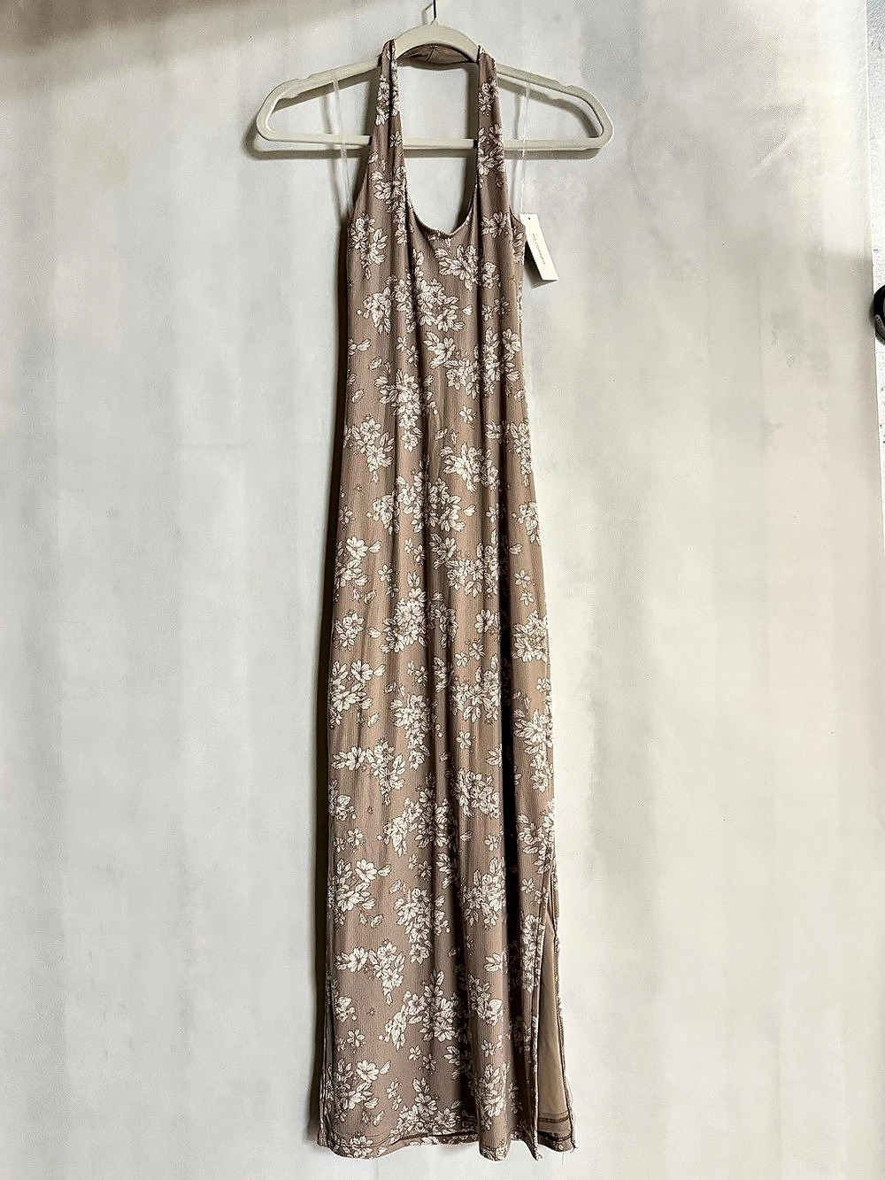 No Comment Floral Halter Maxi Dress Open Cowl Back Side Slit Size Small NWT